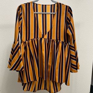 Mustard V Neck Blouse with Bell Sleevew